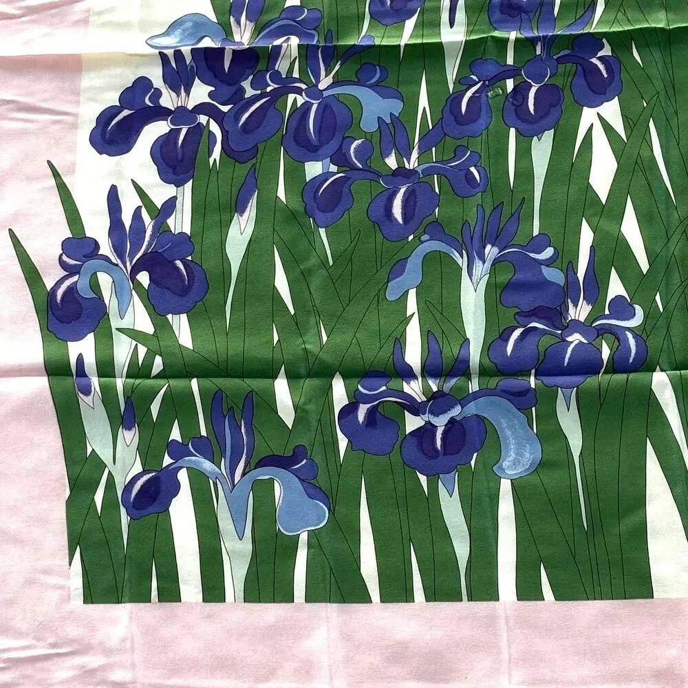 Vintage Metropolitan Museum of Art scarf sheer silk crepe irises pink purple 34